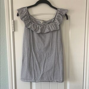 Talbots Black and White Striped Ruffle Tank Top